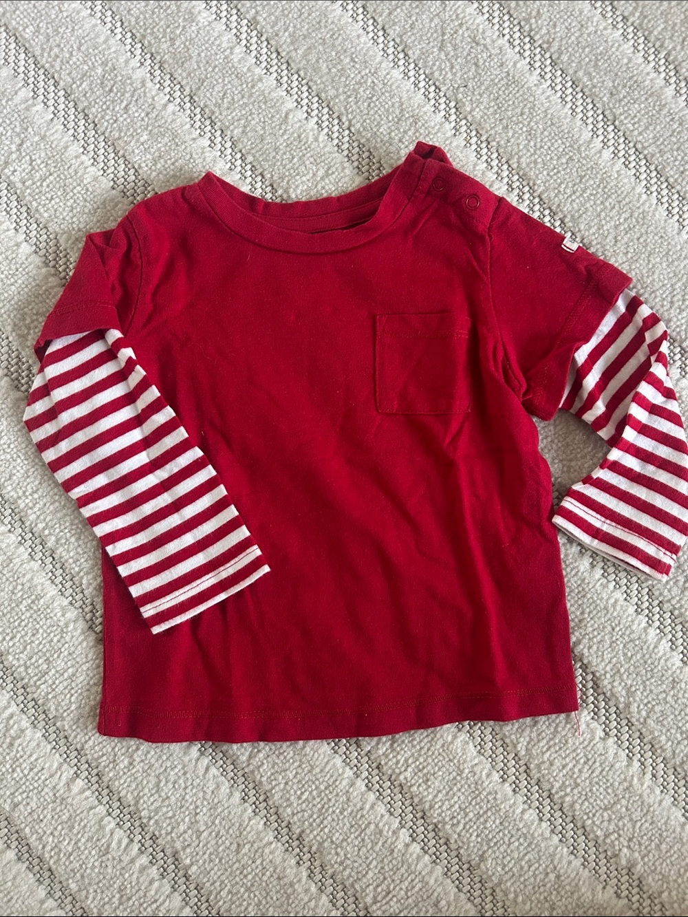 GAP Red Layered-Look Long Sleeve Tee with Striped Sleeves